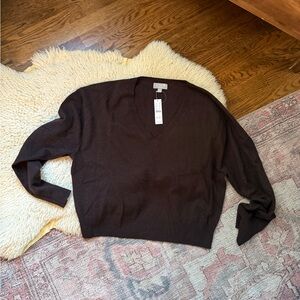 NWT J. Crew Relaxed V-Neck Cashmere Sweater, Dark Chocolate Brown